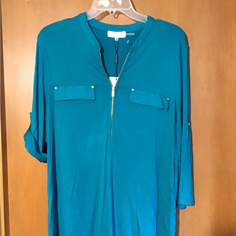 NEW Calvin Klein Teal Zip-Front Lightweight Top - L